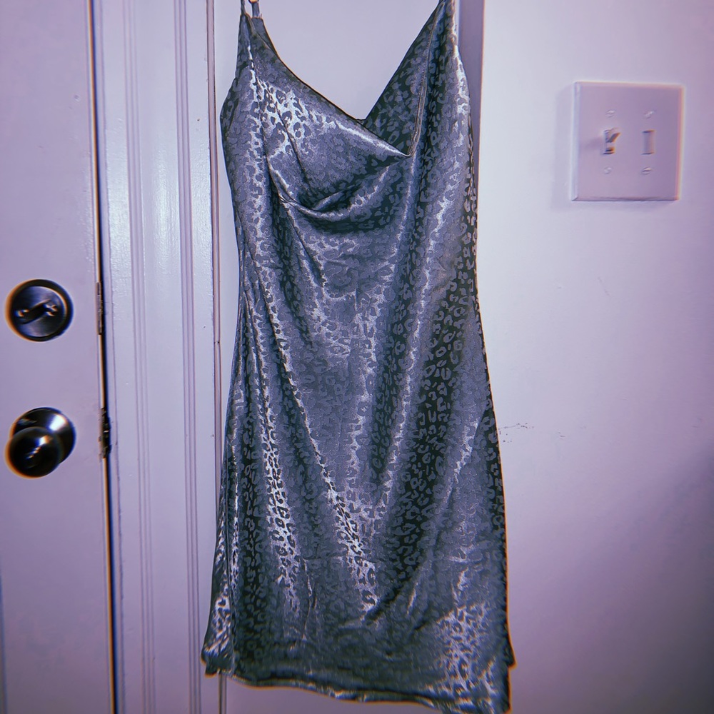 THRIFT FIND. Satin leopard dress.